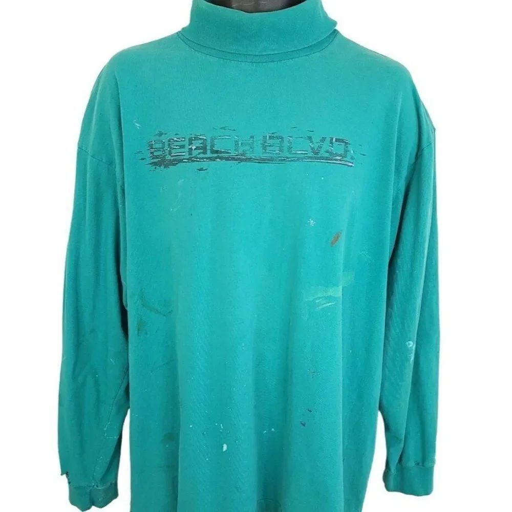 Beach Blvd Turtleneck T Shirt Vintage 80s Surfer Surf Skate Made In USA Mens